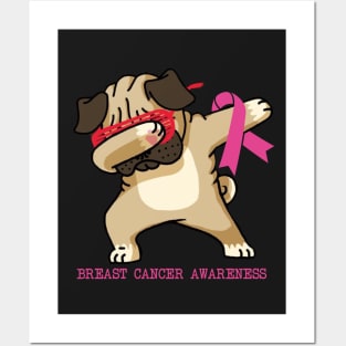 funny breast cancer awareness dabbing pug t shirt Posters and Art